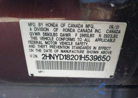 2001 Acura Mdx z USA, uszkodzony, nr VIN 2HNYD18201H539650